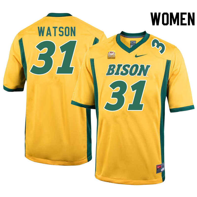 Women #31 Kelly Watson North Dakota State Bison College Football Jerseys Stitched-Yellow